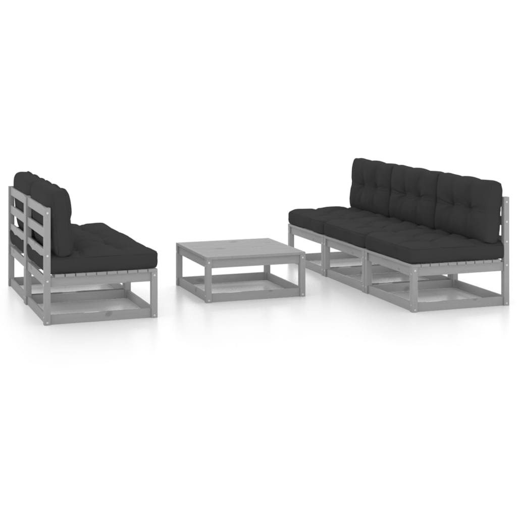 vidaXL Kissen Kiefer Gartenlounge-Set Massivholz, Grau 6-tlg. Garten-Lounge-Set (1-tlg) mit