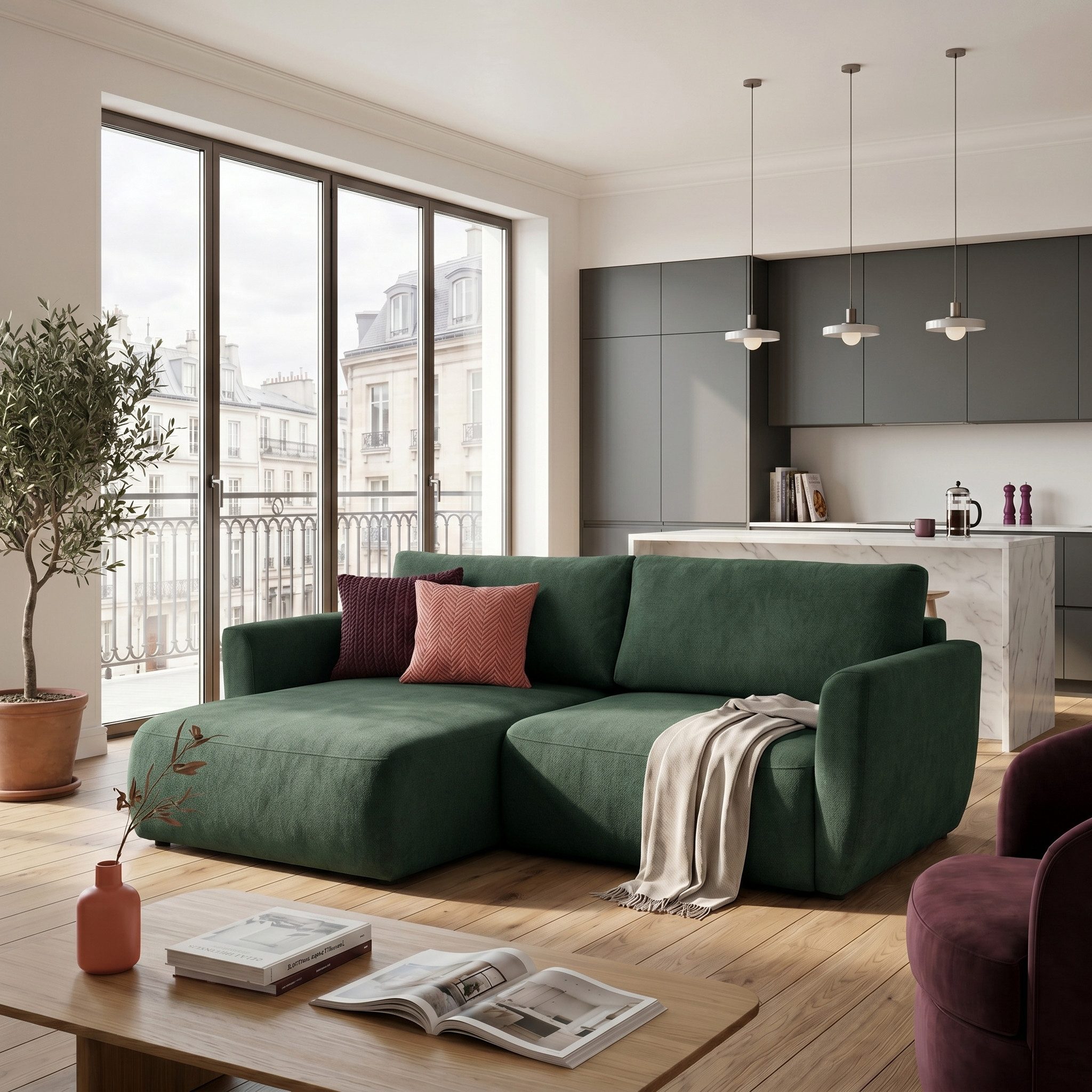 Muffo Ecksofa Bella mit Schlaffunktion Easy-Clean, mit Schlaffunktion und Bettkasten 230x165 cm, mit Armlehnen und Stauraum