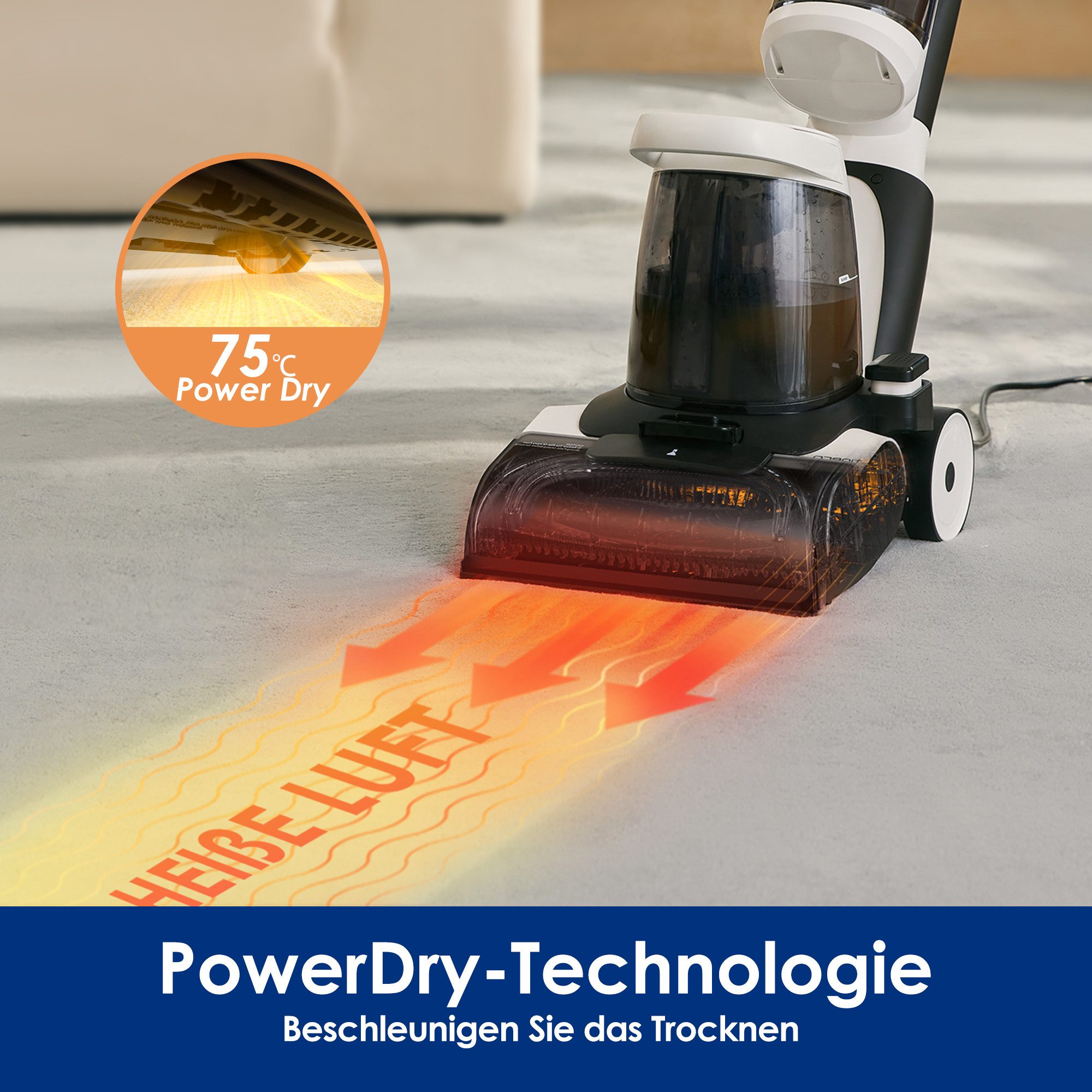 Tineco Teppichreinigungsgerät iCarpet, 75° Grad Power-Trocknung, Dual-Tank, 1300 W, beutellos, für Teppich, Polster, Treppen, inkl. mobilem Verlängerunggschlauch