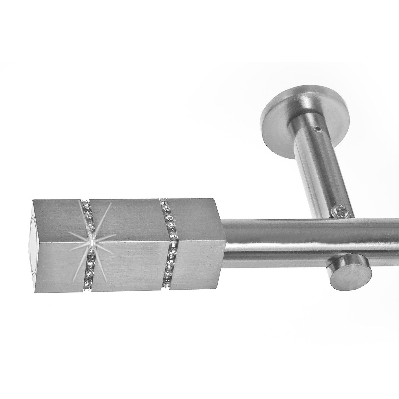 BASIT Gardinenstange Edelstahloptik 19mm mit Wandträgern 360 cm E69, Ø 19 mm, 1-läufig, verschraubt, Metall, H19 360 cm E69 Eckig