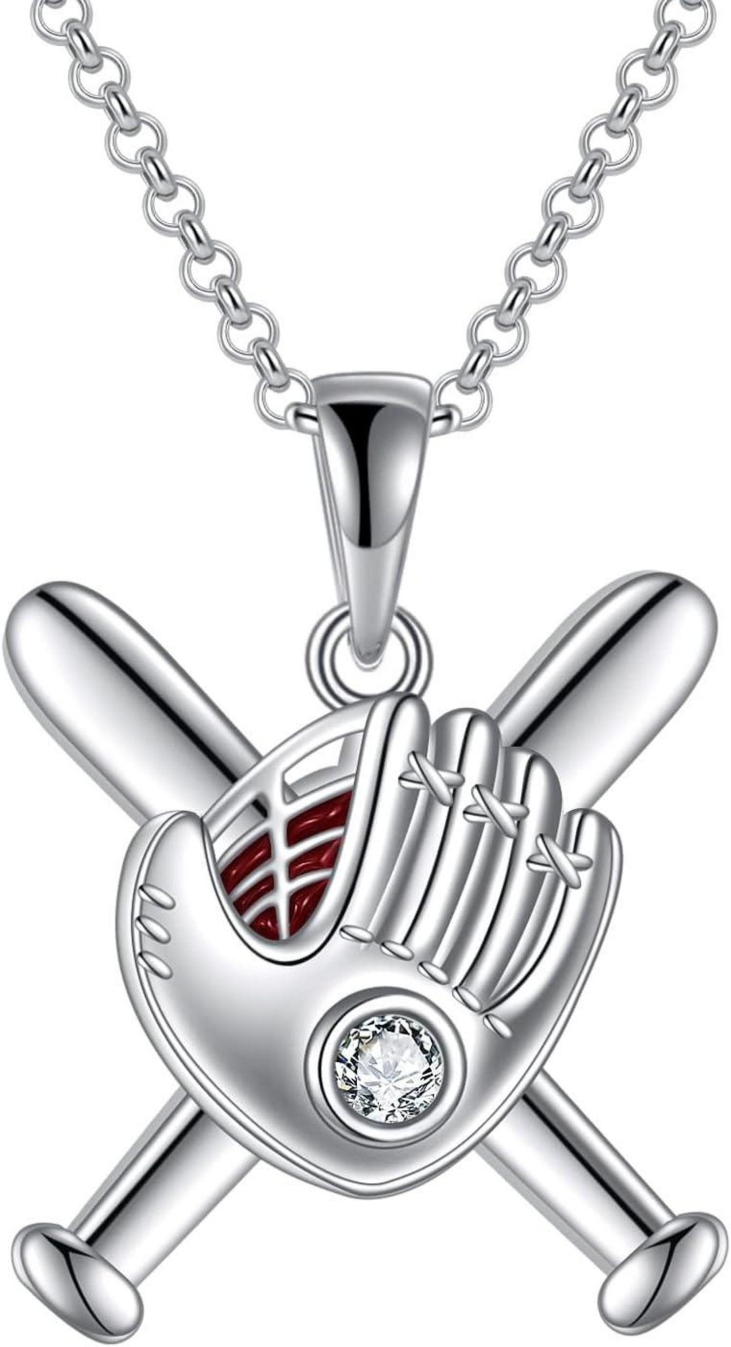Kette und Anhänger Set Sterling Silber Baseballhandschuh Halskette 925er Silber 5A Zirkonia