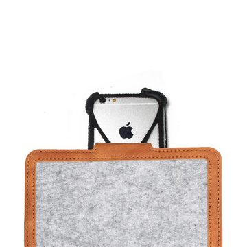 K-S-Trade Handyhülle für Apple iPhone 12, Handyhülle Schutzhülle Filz-Hülle Kunst-Leder hellgrau braun