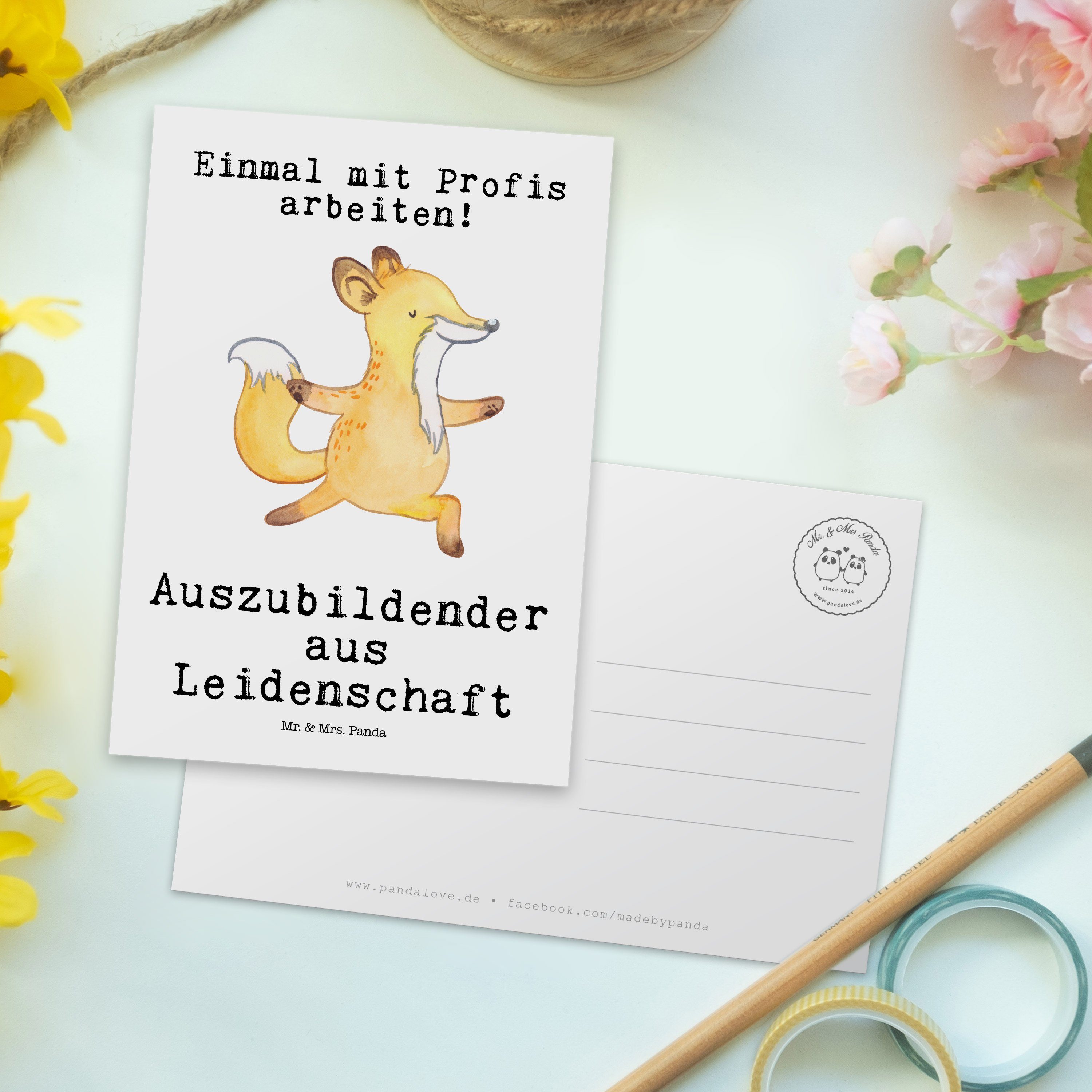 Postkarte Ausbildungsbeginn Weiß Leidenschaft Mrs. Panda Auszubildender - Mr. & - Geschenk, aus