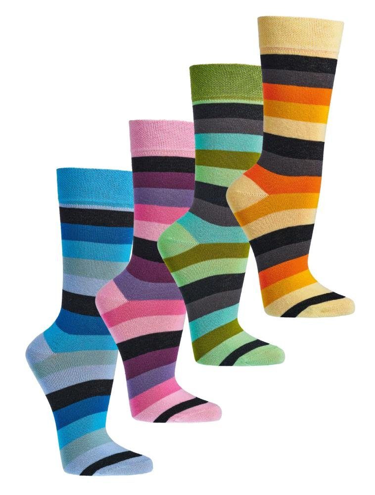 FussFreunde Freizeitsocken 6 Paar Trend-Socken aus Bio Baumwolle geringelt für Damen & Herren (Set, 6 Paar) mit breitem Bund und super softer Zehennaht