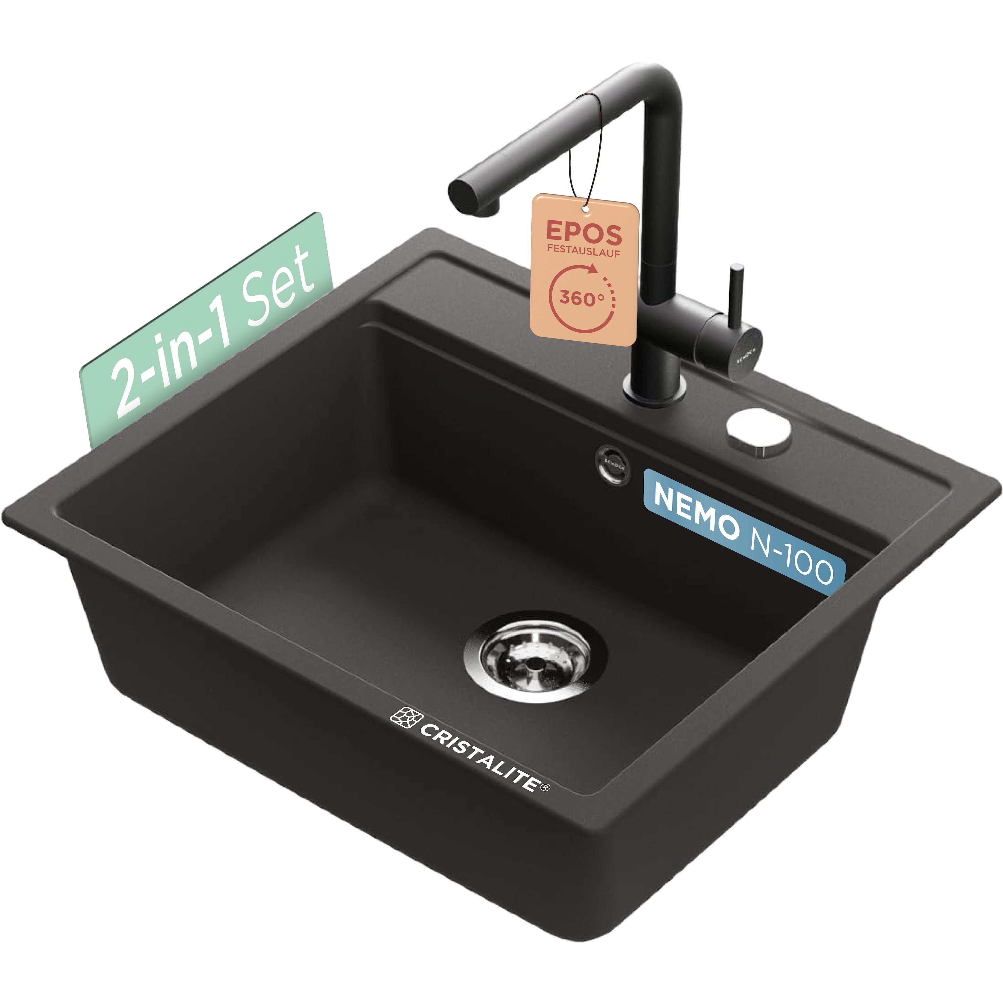 Schock Granitspüle Nemo N-100 und Armatur Epos, eckig, 75/51 cm, (Set, 2 St günstig online kaufen