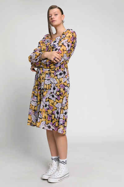Studio Untold Jerseykleid Blumen-Kleid A-Line Carree-Ausschnitt Langarm