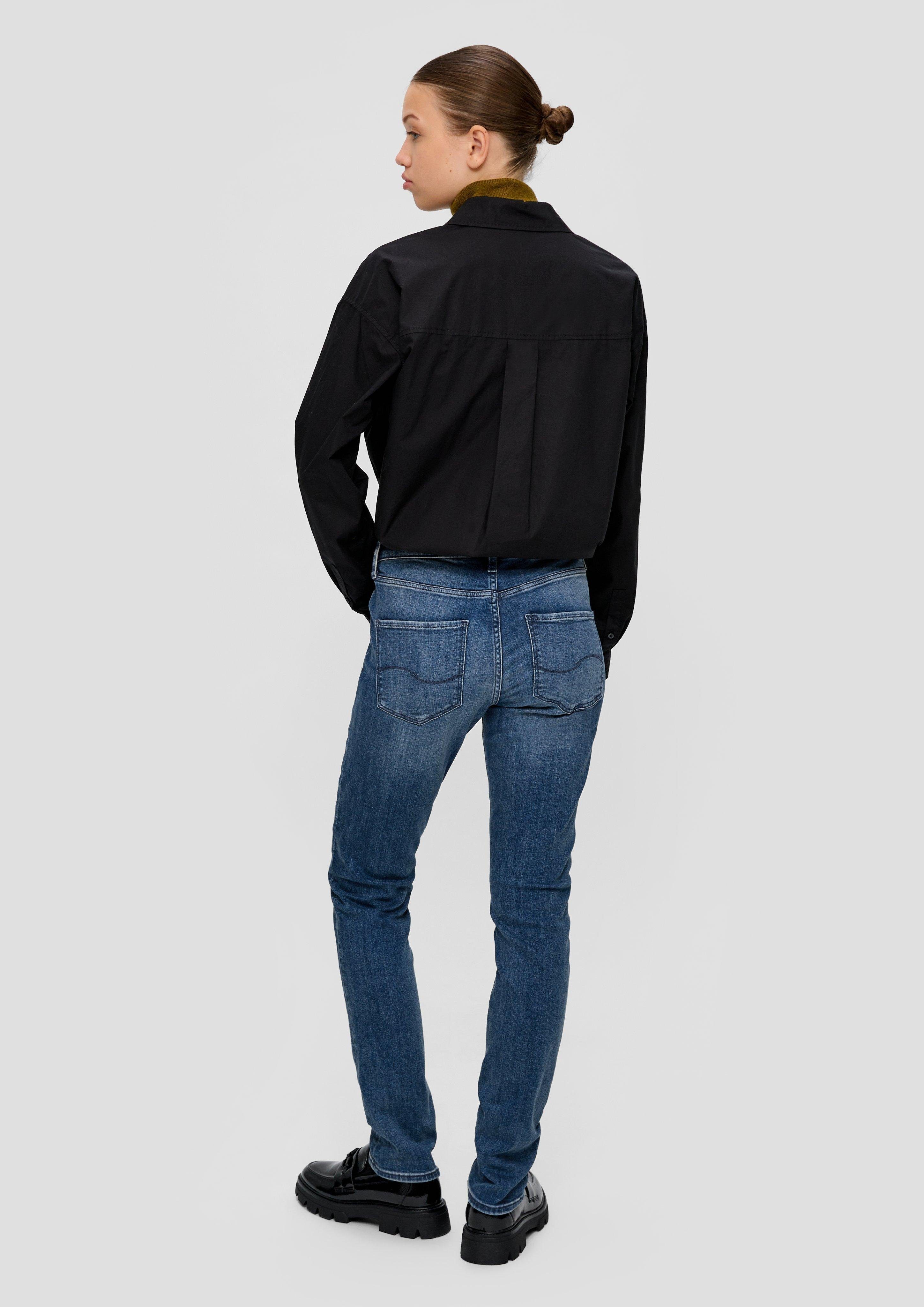 Leg QS Mid Jeans Fit / Label-Patch / / Slim Catie Rise blau Stoffhose Slim