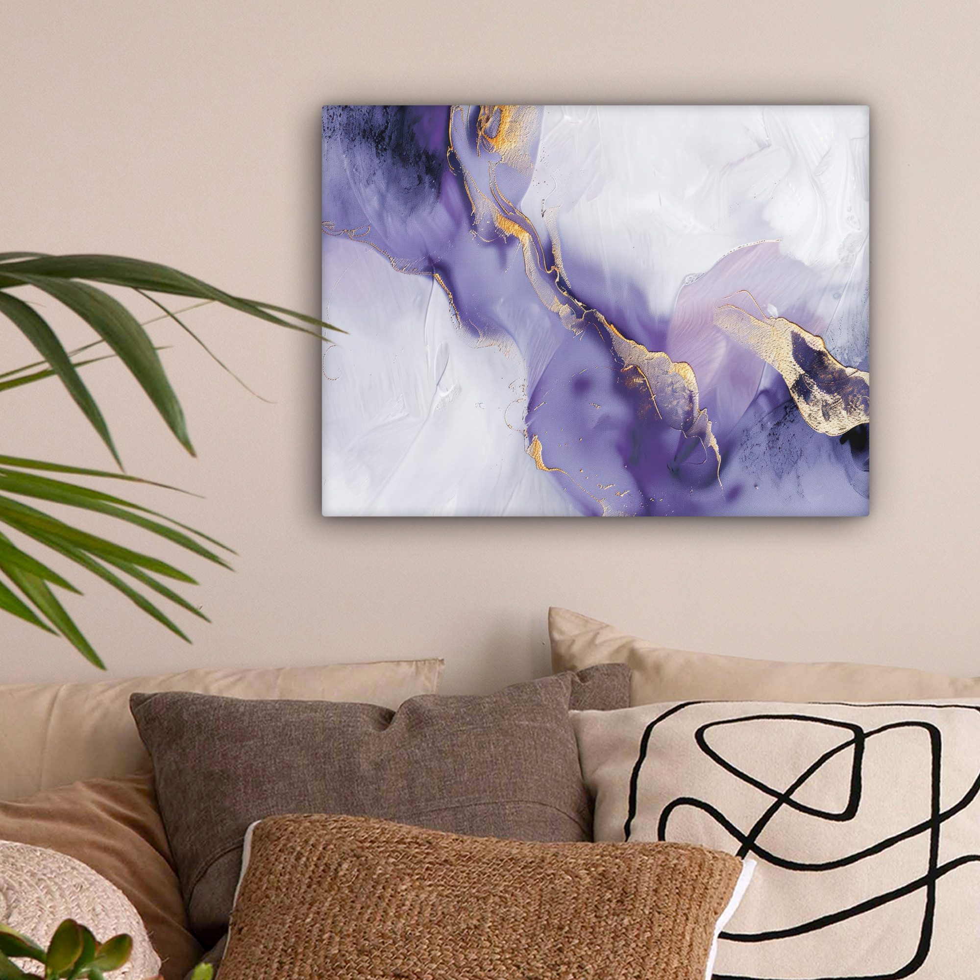 OneMillionCanvasses® Leinwandbild Lila - Modern - Marmor - Abstrakt, Fotodruck (1 St), Wandbild Leinwandbilder, Aufhängefertig, Wanddeko 40x30 cm