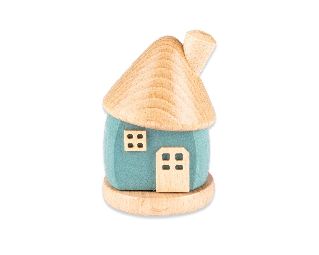 Holzwaren Egermann Räucherhaus rundes Häuschen - aus Holz gefertigt - ca. 9cm, erzgebirgische Räucherdeko für Räucherkerzen Größe S - Made in Germany
