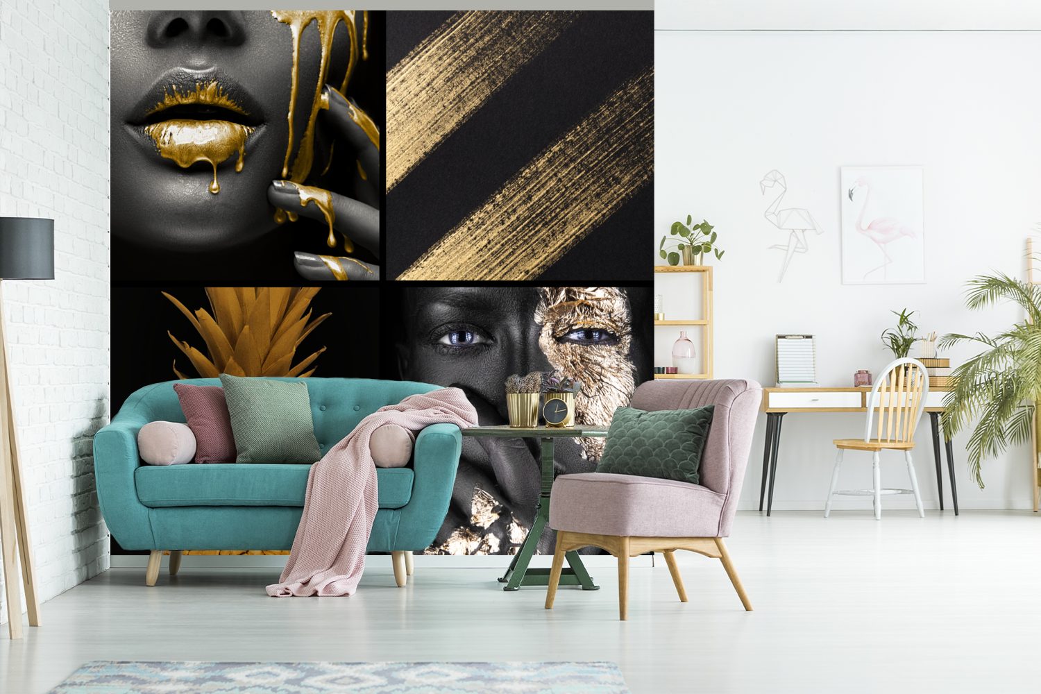 - Fototapete Farbe - für oder Schlafzimmer, bedruckt, Gold Vinyl MuchoWow - (5 Collage Tapete Frauen, Matt, Wohnzimmer St), Wandtapete