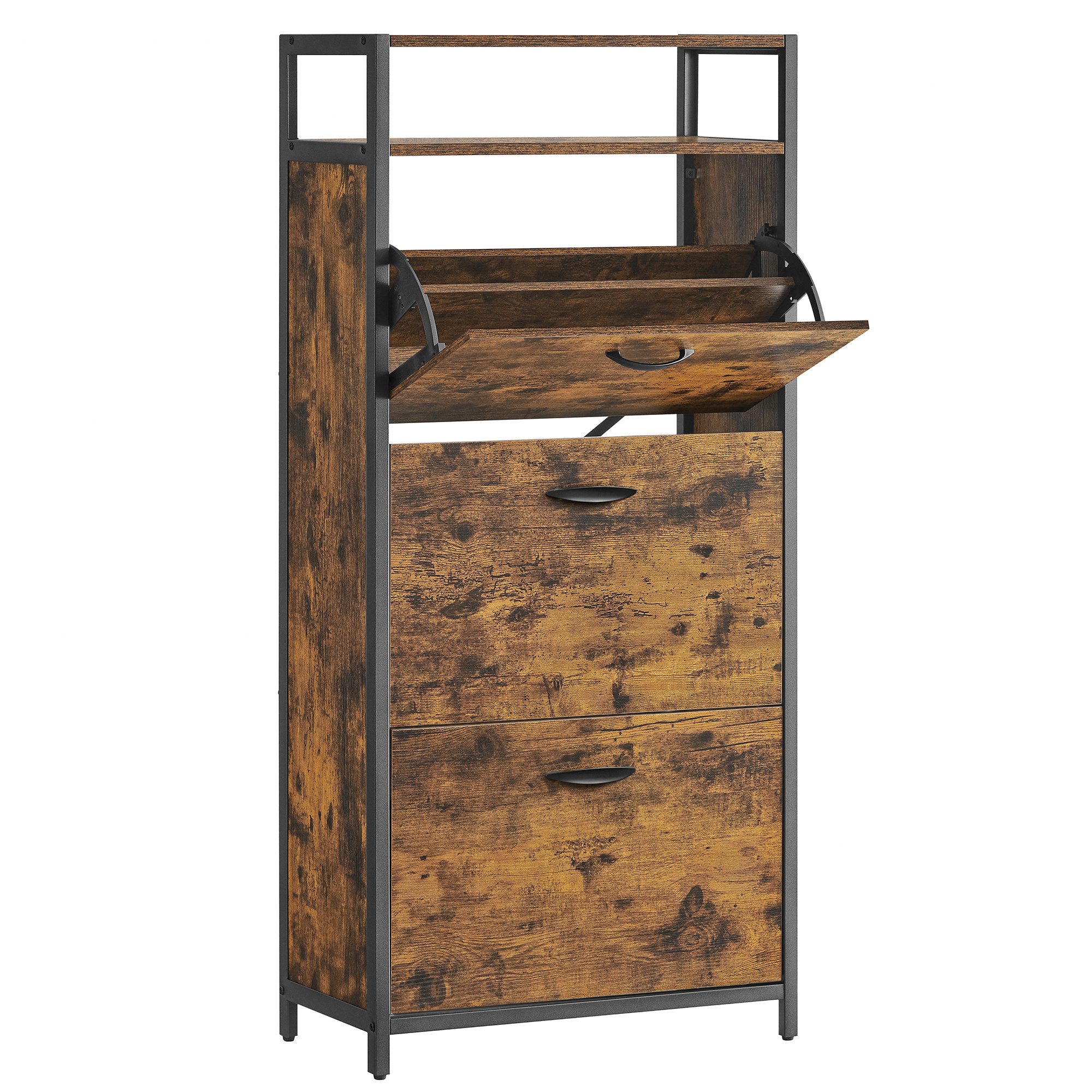VASAGLE Schuhschrank mit Klappen, schmaler Schuhkipper, platzsparendes und staubdichtes 3 Klappen, 60 x 30 x 130 cm, für 15-18 Paar Schuhe