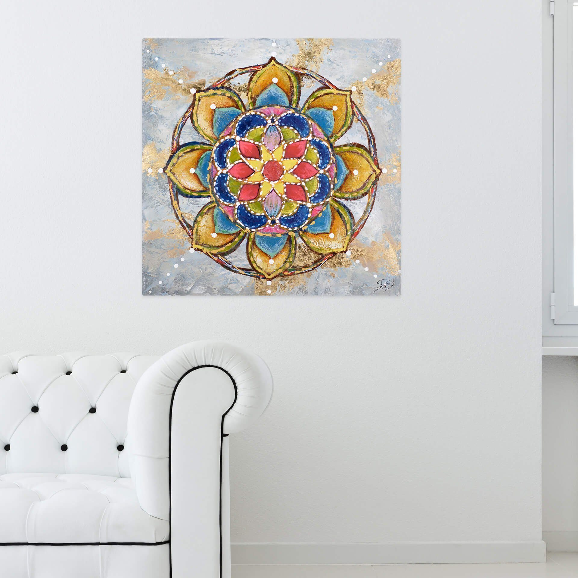 KUNSTLOFT Gemälde Mandala Wohnzimmer HANDGEMALT Wandbild 80x80 100% Love Leinwandbild cm