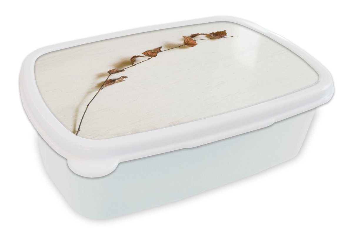 MuchoWow Lunchbox Zweig mit kleinen braunen Blättern vor einem weißen Hintergrund, Kunststoff, (2-tlg), Brotbox für Kinder und Erwachsene, Brotdose, für Jungs und Mädchen