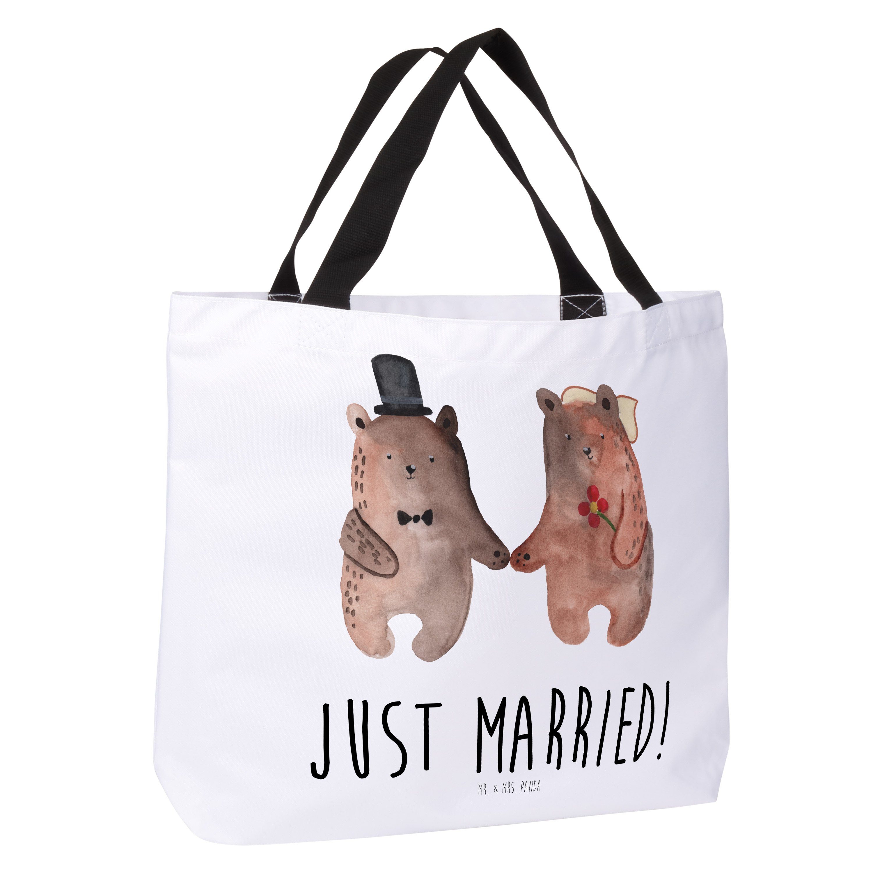 Mr. & Mrs. Panda Shopper Geschenk, Shopper, Ve Bär - (1-tlg) Weiß Tasche, Heirat Einkaufstasche, - Bär