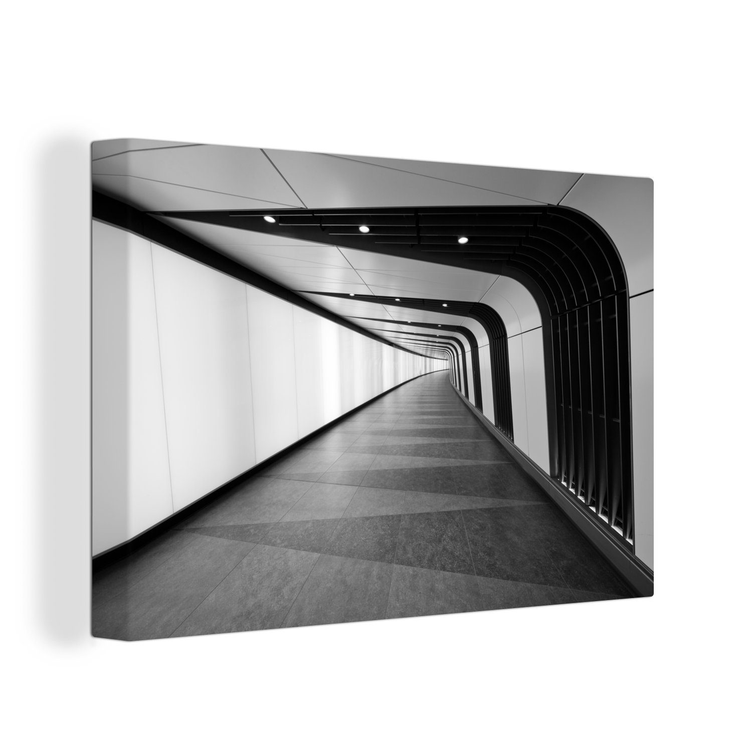 OneMillionCanvasses® Leinwandbild Schwarz-Weiß-Ansicht eines U-Bahn-Tunnels im Londoner Bahnhof, (1 St), Wandbild Leinwandbilder, Aufhängefertig, Wanddeko, 30x20 cm