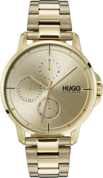 HUGO Multifunktionsuhr Fokus, 1530026, Quarzuhr, Armbanduhr, Herrenuhr, Datum, 12/24-Stunden-Anzeige