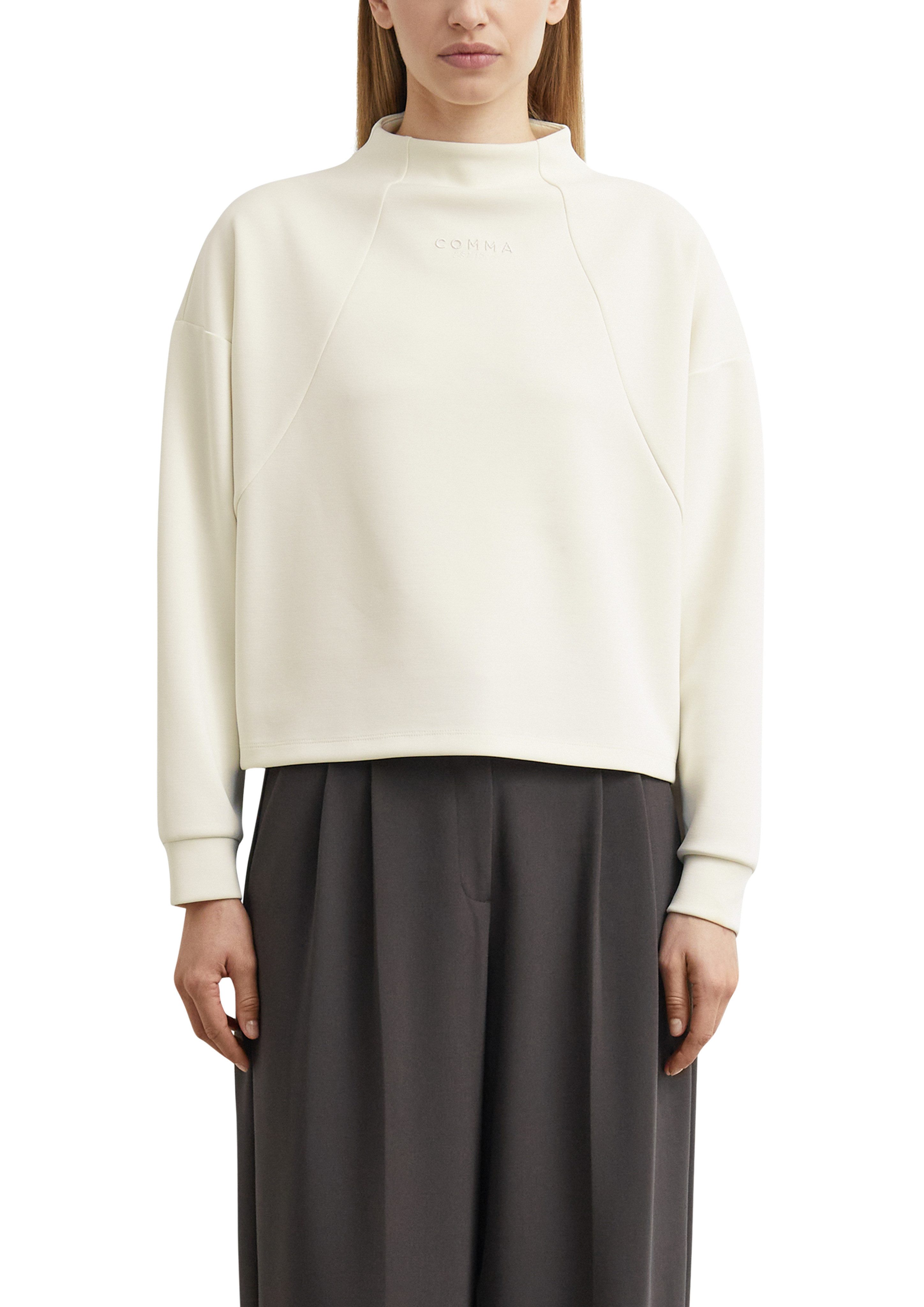 comma Sweater mit Stehkragen / Logo-Stickerei / Viskose mit Stretch