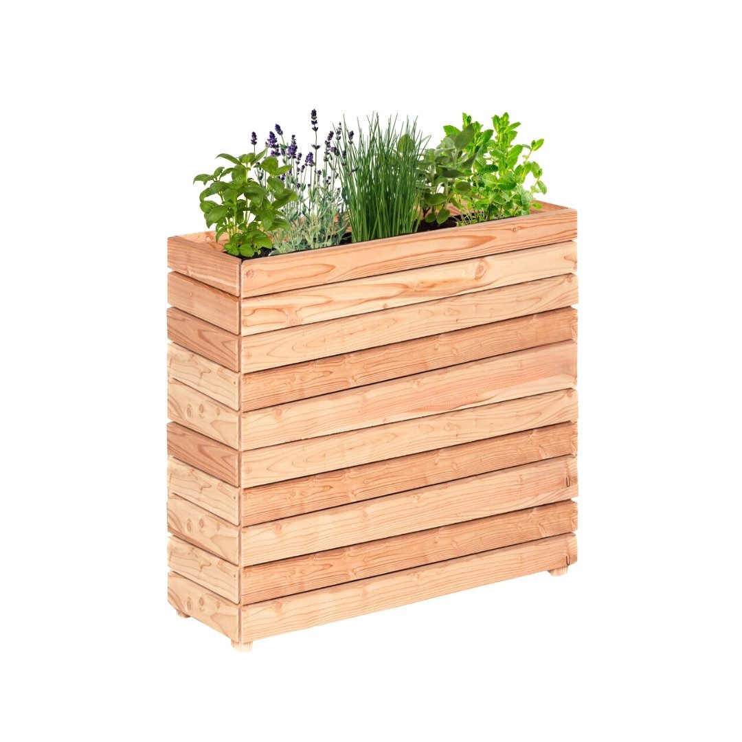 Mega-Holz Hochbeet Balkon-Hochbeet Lärche Holz MODULO- 90x30x75 cm (BxTxH) Naturbelassen (Funktionsset, 2er Set besteht aus 2x Pflanzkübel Modulo 90x30x39), Modular