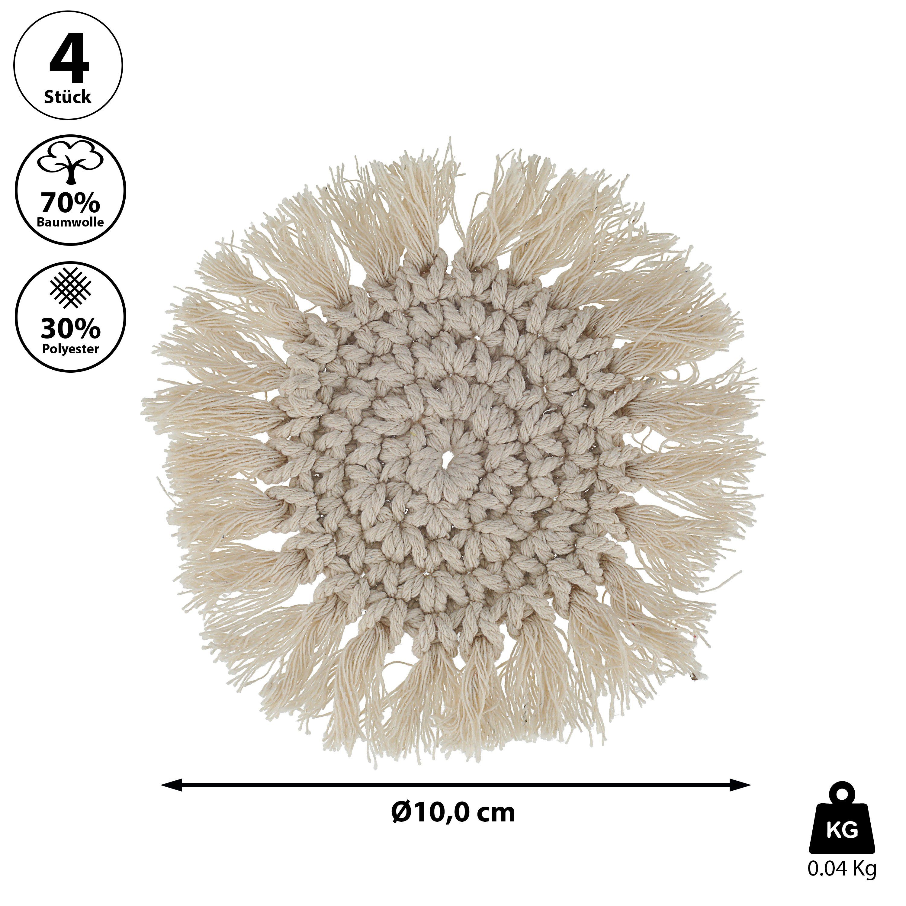 CEPEWA Glasuntersetzer Untersetzer 4er Set Makramee Ø10cm creme rund