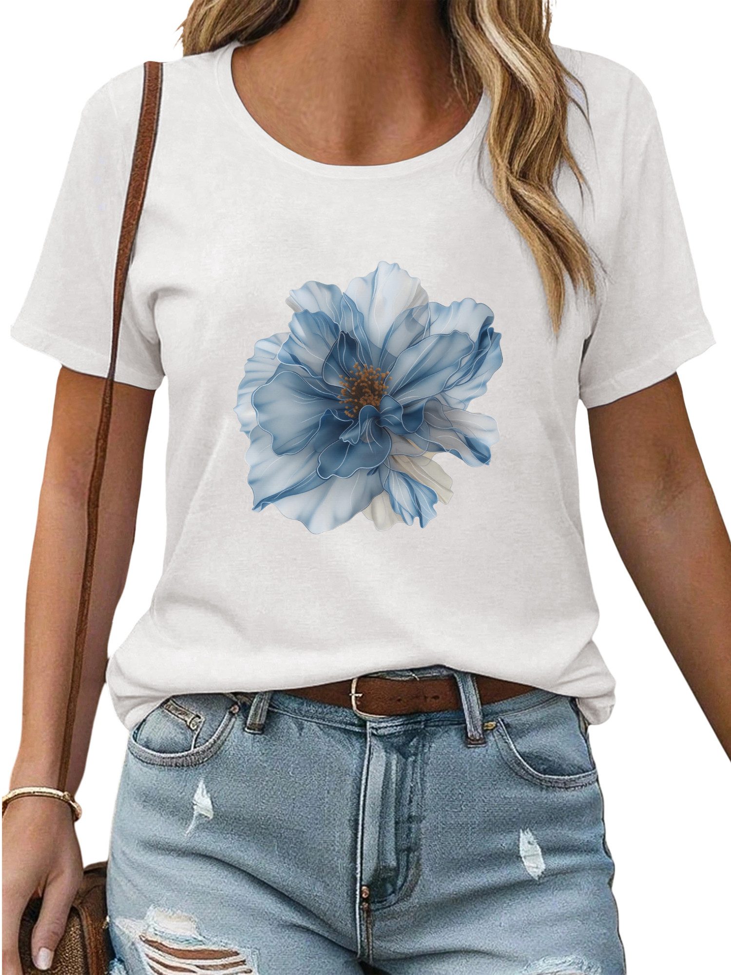PYL Rundhalsshirt Damen Bequemes Sommer Kurzarmbluse günstig online kaufen