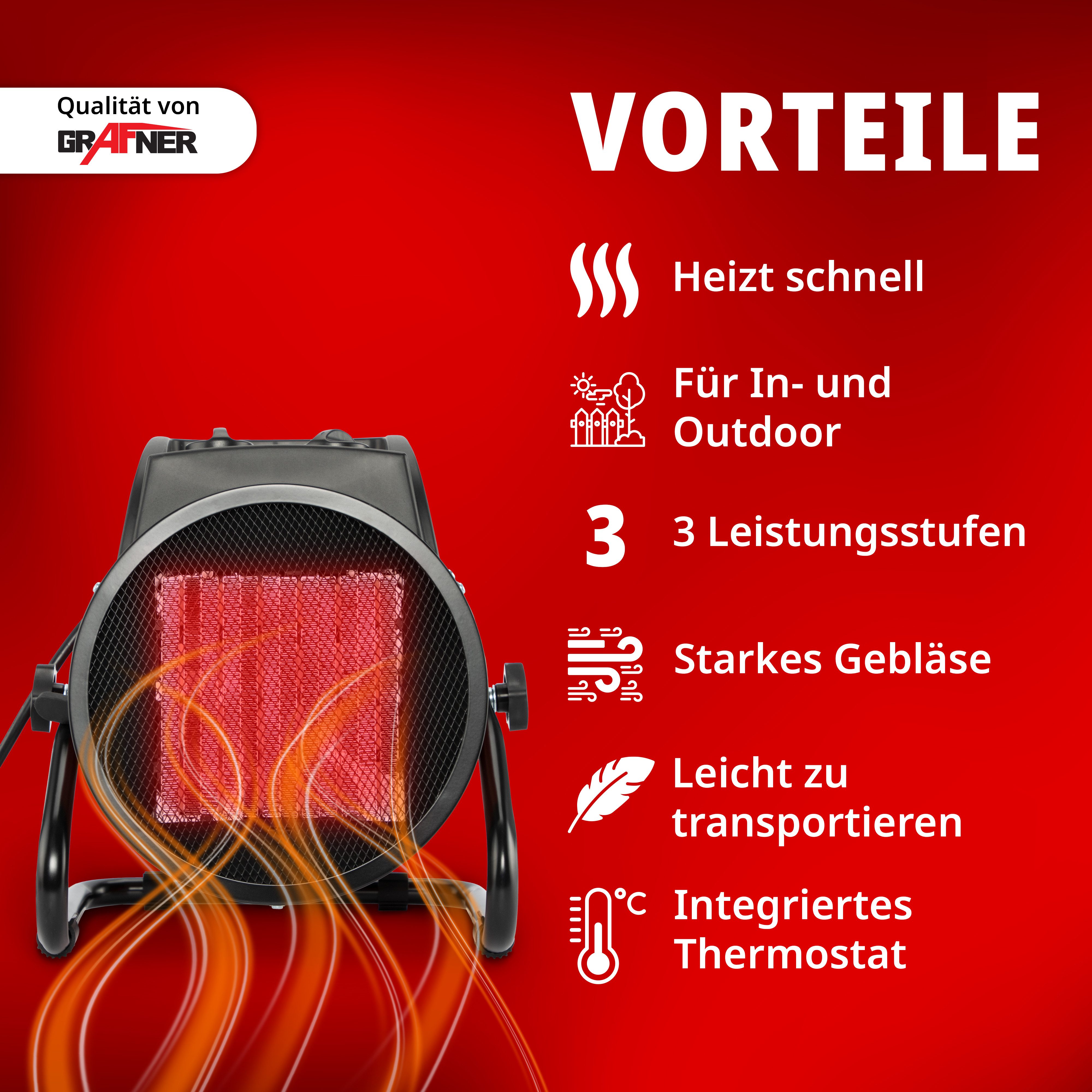 Grafner Heizgerät 3000 W Elektroheizer Heizgebläse 3 kW Keramik Elektroheiz günstig online kaufen