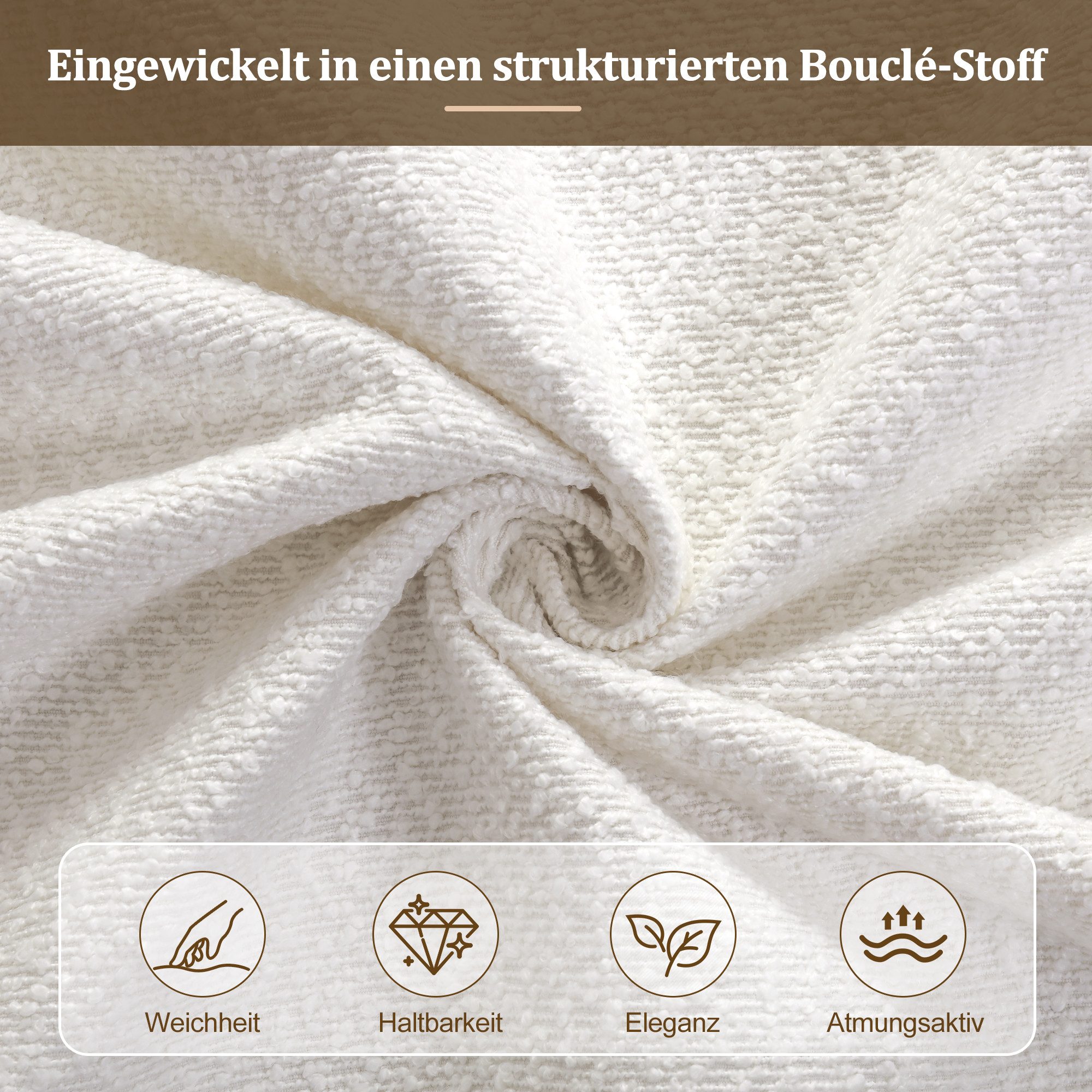 REDOM Polsterbett Funktionsbett mit Lattenrost & gepolstertem Kopfteil (Packung, mit großem Bettkasten und Matratze, Weiß, 180x200 cm), moderne Bouclé-Optik, weiche Polsterung