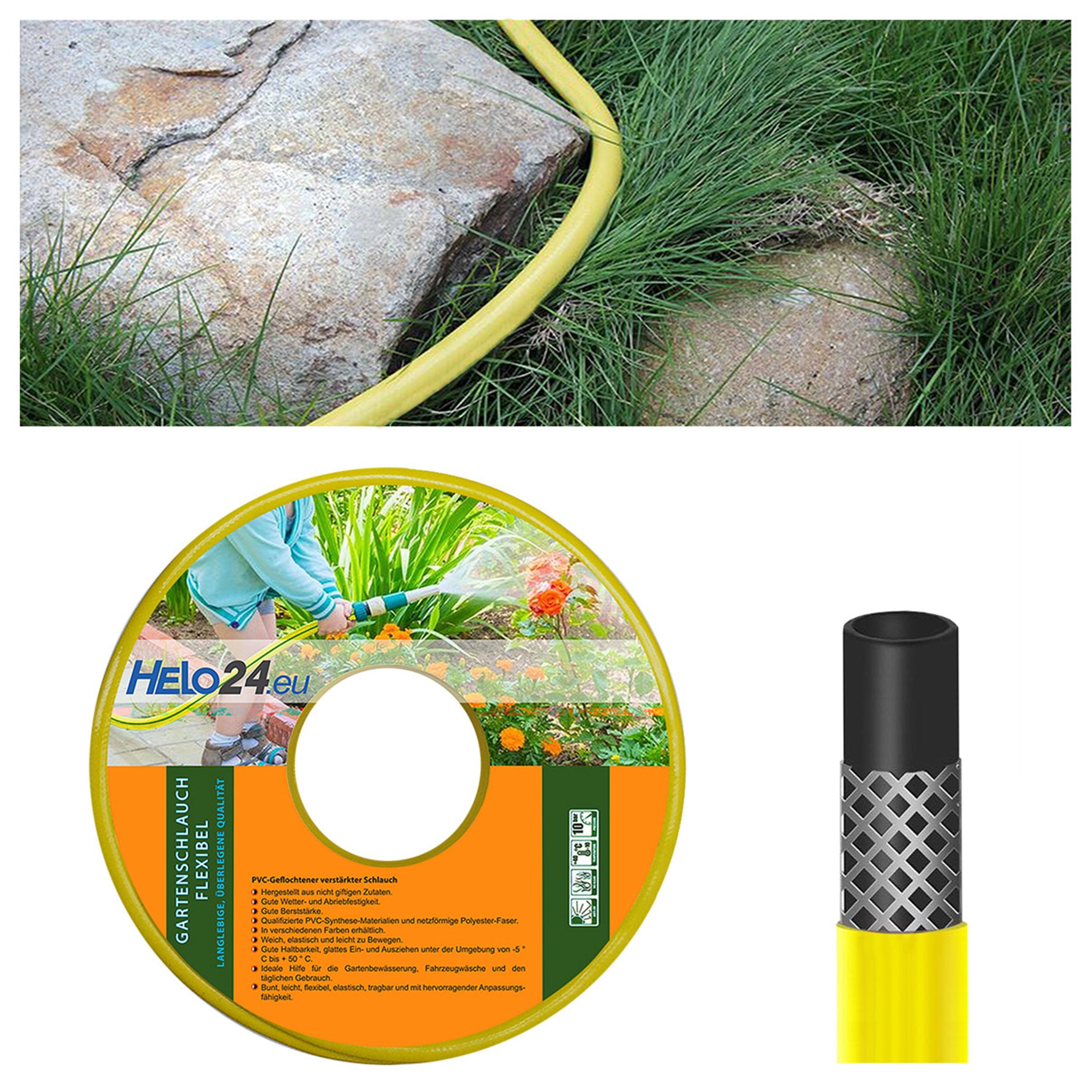 HELO24 Gartenschlauch Wasserschlauch 25m 1/2" Zoll gelb
