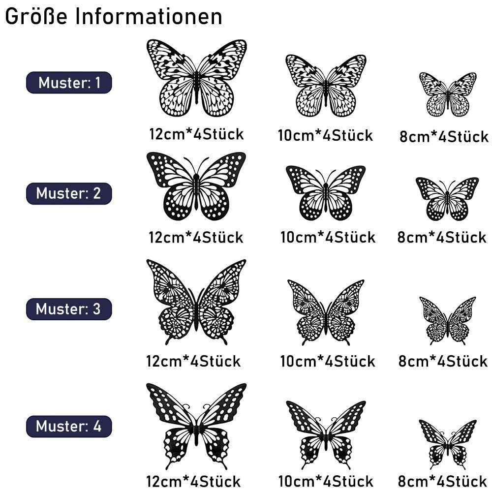 NUODWELL 3D-Wandtattoo 48 Stück 3D Schmetterling Wandaufkleber,4 Arten 3 Gr günstig online kaufen