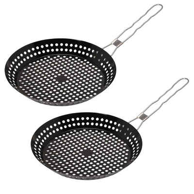 HAC24 Grillschale Grillpfanne Bratpfanne Grillkorb Lochpfanne, Edelstahl, (Set, 2-St., Ø30cm), Pfannengriff einklappbar