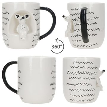 MamboCat Becher 2er Set Katz & Maus Jumbotasse 400ml 3D-Motiv Keramik XL-Becher Kakao, Keramik