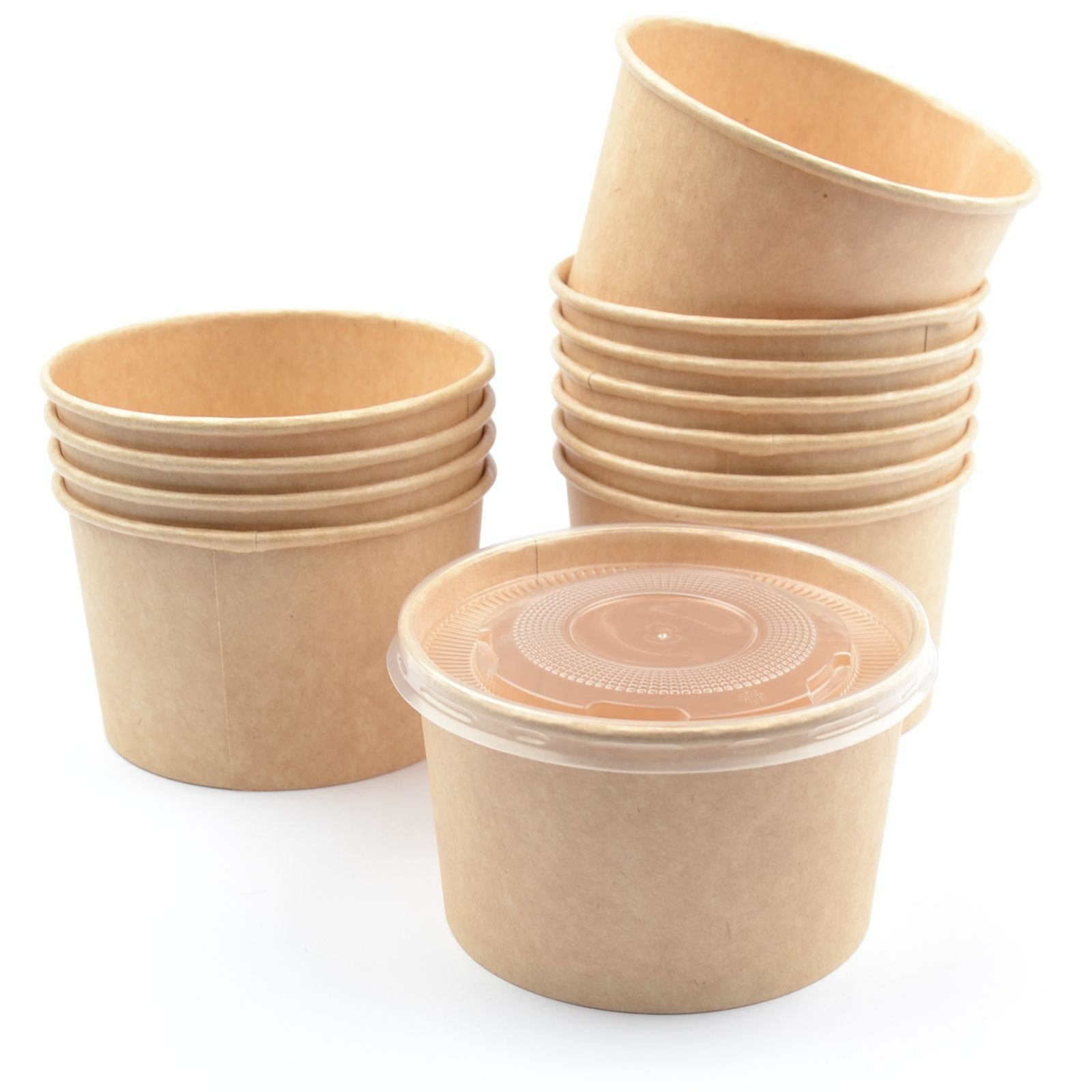 Einwegbecher 50 Stück To Deckel, ml OZ), Go-Becher 470 Food-Cups mit Pappbecher Suppenbecher braun, (16 Soup Kraft Container Suppenschalen