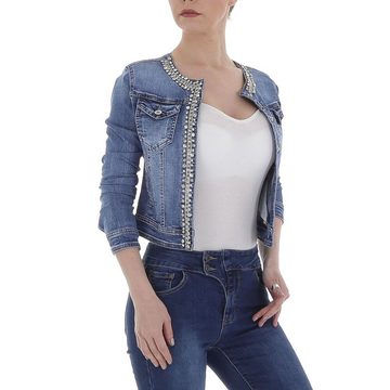 Ital-Design Jeansjacke Damen Freizeit Strass Stretch Jeansjacke in Blau