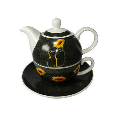 Jameson + Tailor Teekanne Tea for One Katze mit Sonnenblume, 0.3 l, (Stück, Stück), Set Teekanne Teetasse