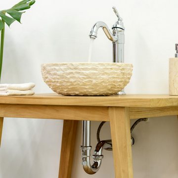 wohnfreuden Aufsatzwaschbecken Marmor Waschbecken BASCOM ROWFISH mini gehämmert creme 33 cm (Kein Set), 50_93918