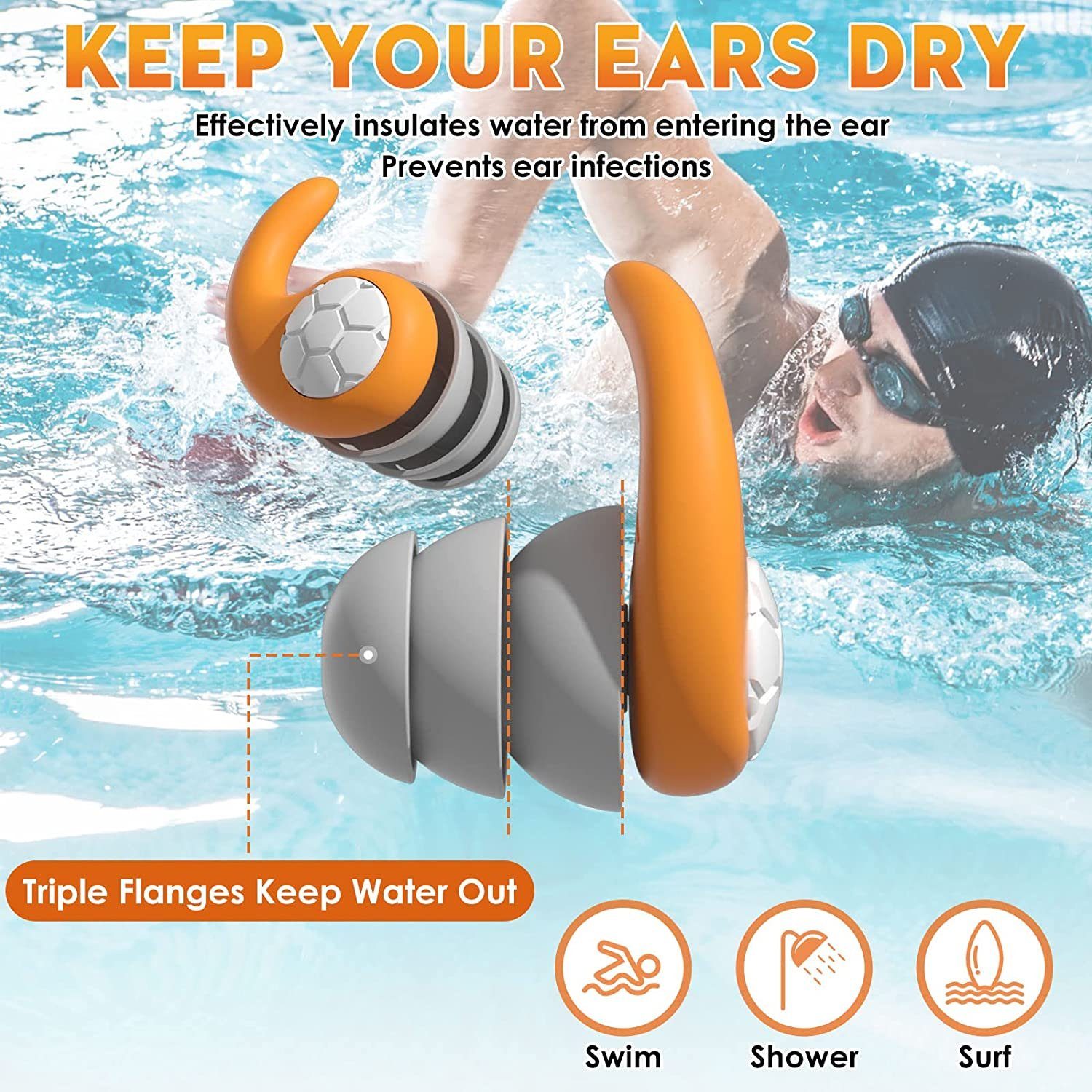 Schwimm-Ohrstöpsel Ohrenschutz NUODWELL Paar Wasserdichte 3 Schwimmen Erwachsene Silikon