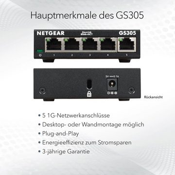 NETGEAR GS305 Switch 5 Port Gigabit Ethernet LAN Switch Netzwerk-Switch