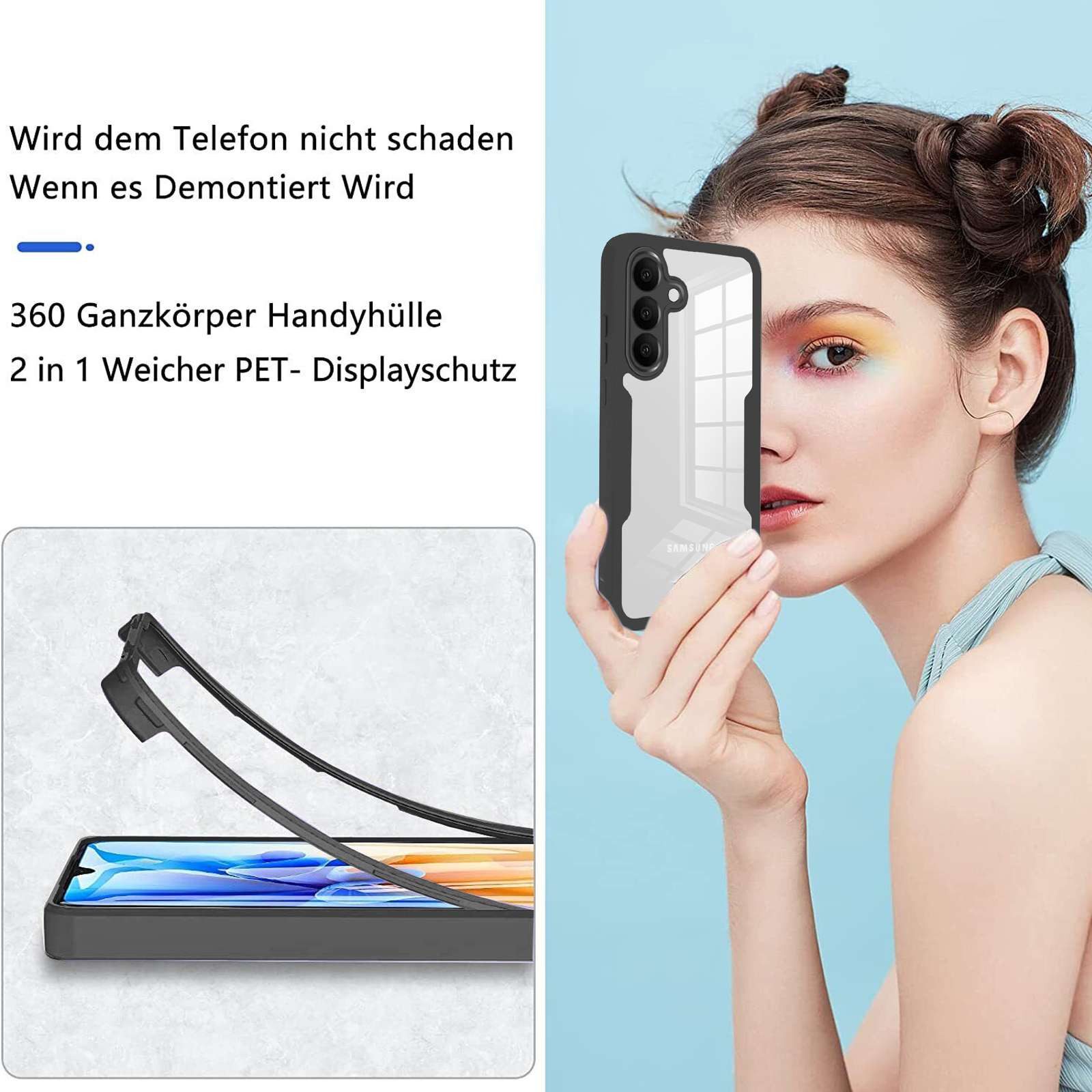 betterfon Handyhülle Handyhülle für Samsung Galaxy S25 FE 2-teiliges 360° TPU Schwarz, Vollschutz Case mit integriertem Displayschutz und klarer Sicht