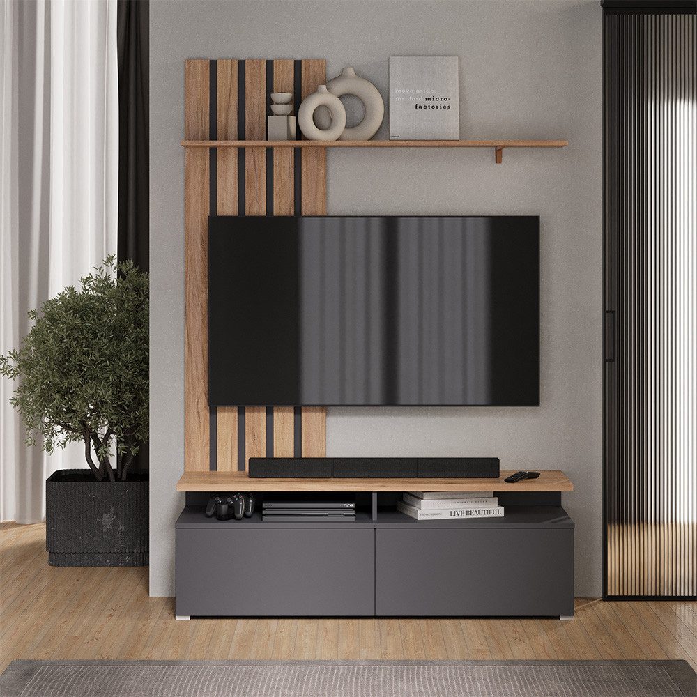 Vicco Wohnwand Harro, Goldkraft Eiche/Anthrazit, (1-St)