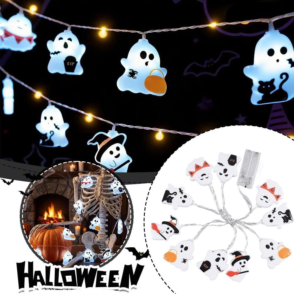 nsihing LED-Lichterkette LED Lichterkette Halloween Deko, Geisterlichter, 20-flammig, Batteriebetriebene Lichterkette mit 10 warmweißen Gespenstern