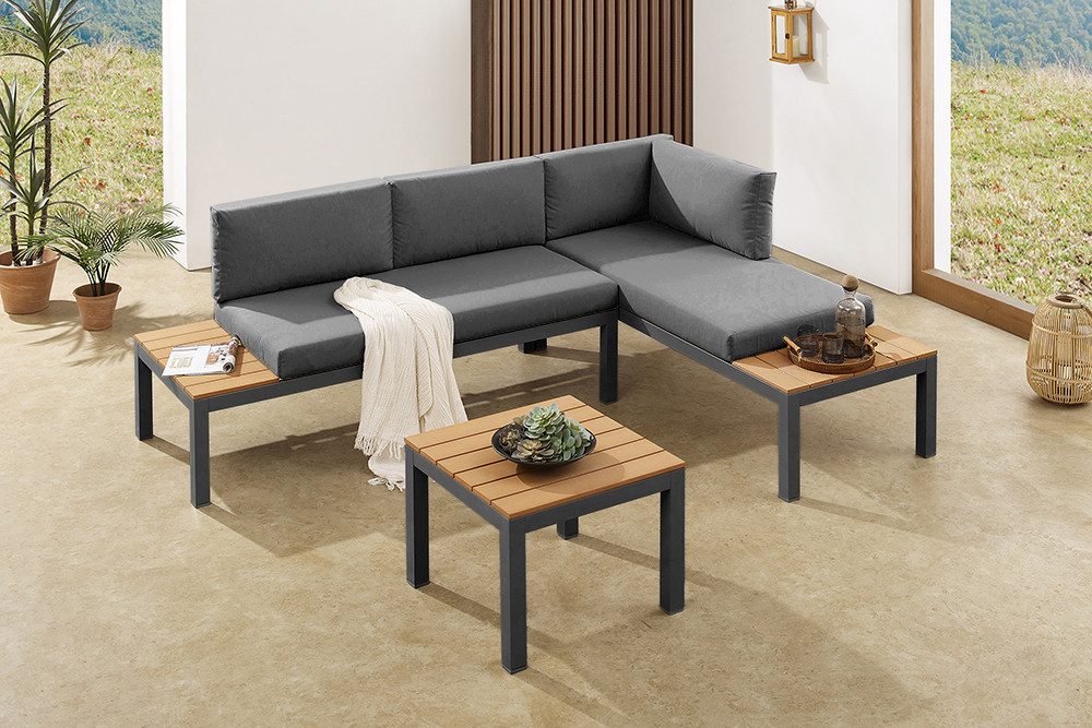 riess-ambiente Gartenlounge-Set ORLANDO LOUNGE 240cm anthrazit/grau - Aluminium, wetterfest, modular, (Set, 1-tlg., 2x Sitzelement), flexibles Lounge-Set mit bequemen Kissen – ideal für Outdoor-Bereiche