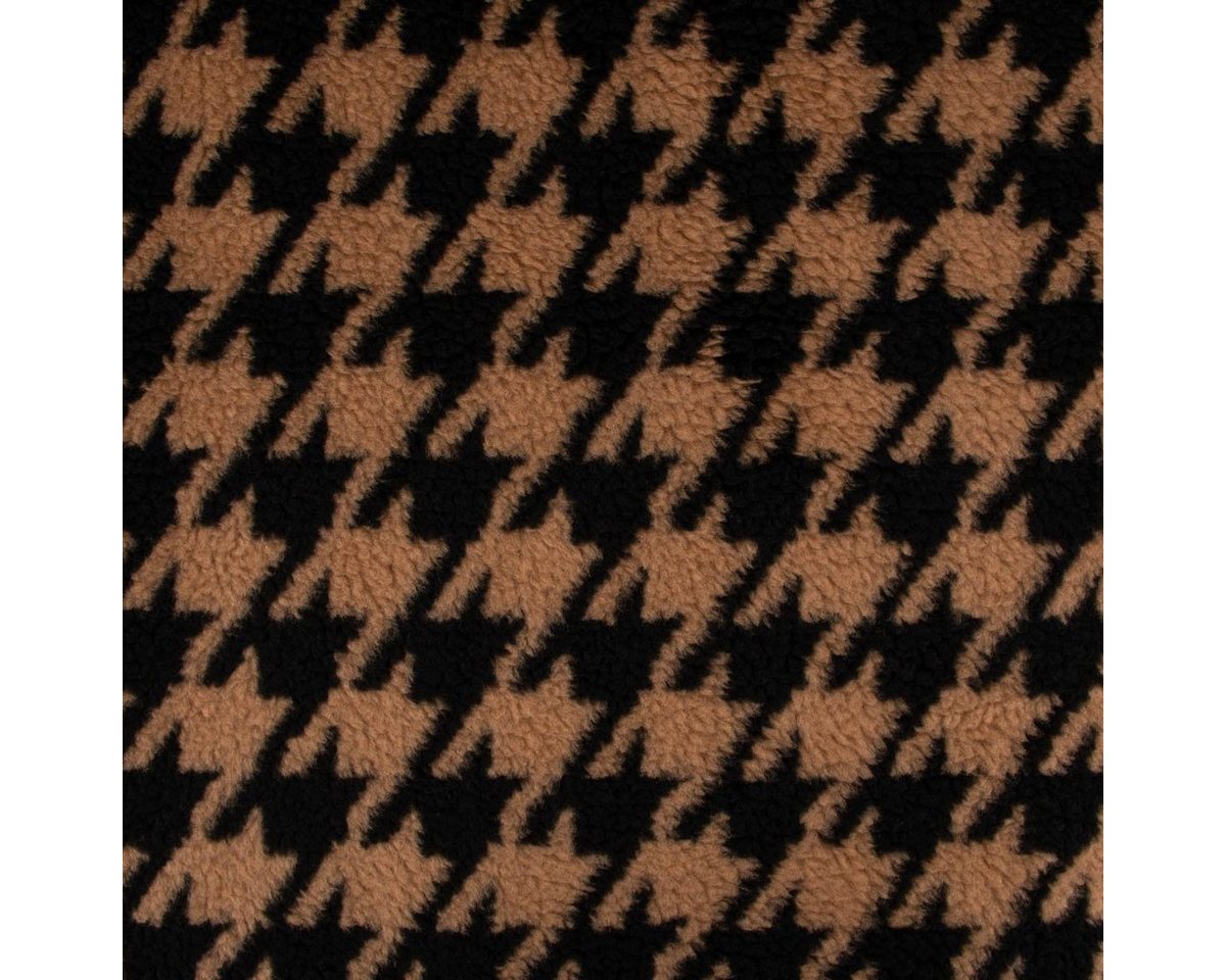 Thumbnail - SCHÖNER LEBEN. Stoff Fellimitat Kunstfell Teddyplüsch Hahnentritt camel schwarz 1,45m