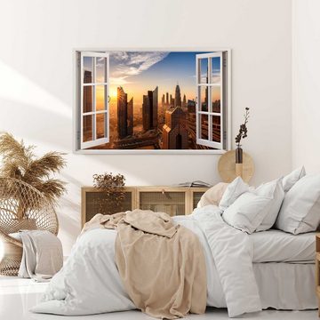Sinus Art Leinwandbild Wandbild 120x80cm Fensterbild Dubai Sonnenuntergang Abendrot Hochhäuse, (1 St)