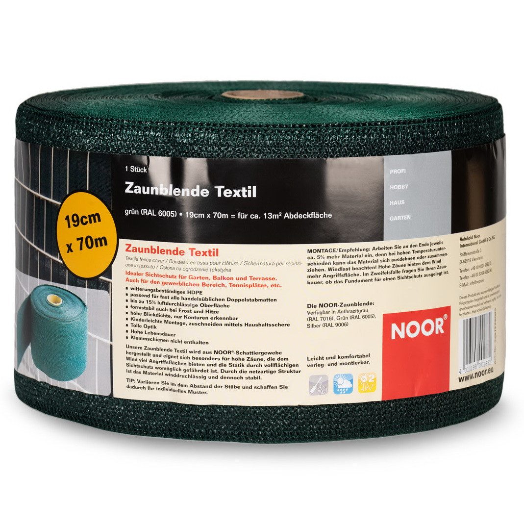 NOOR Sichtschutzstreifen TEXTIL, Winddurchlässiger Schutz für den Zaun - 0,19x70m