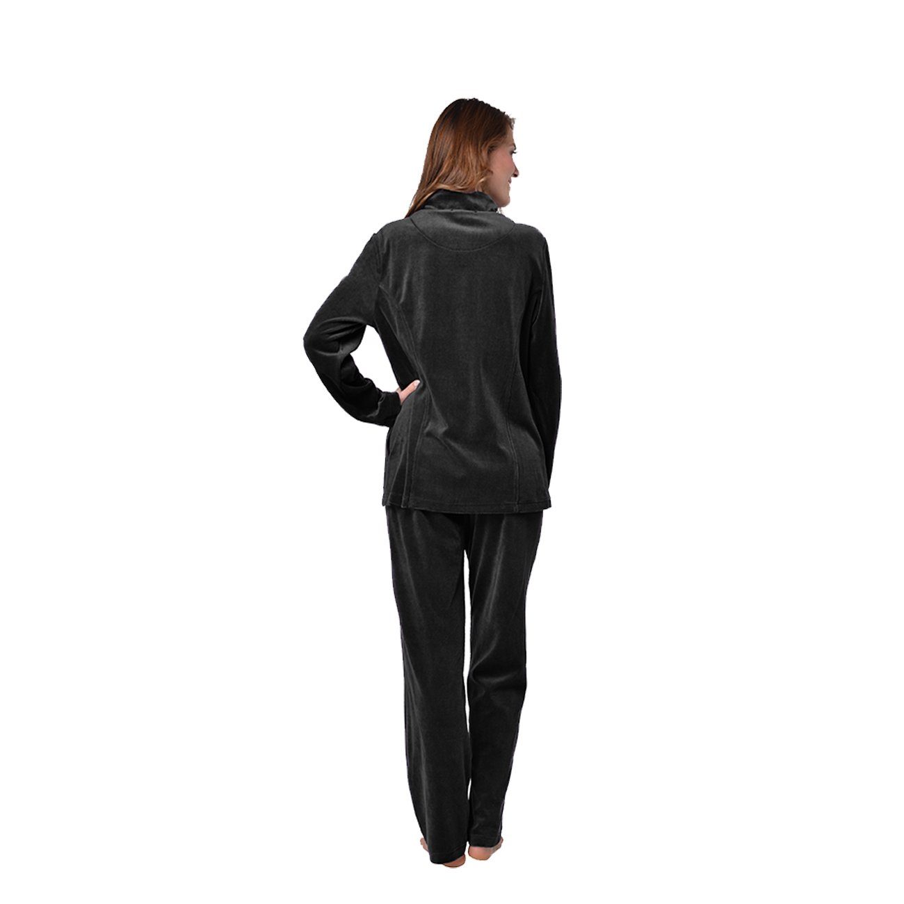 glänzende, Hausanzug (2 tlg) RAIKOU Paillettenreihen Nicki-Anzug zwei Freizeitanzug Damen schwarze Velours Hausanzug