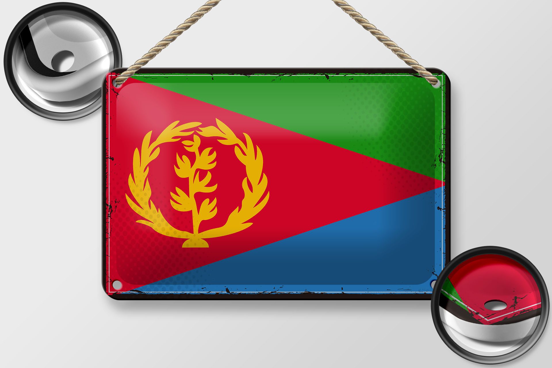 Femer GmbH Metallschild Flagge Eritreas 18x12cm Retro Flag of Eritrea, (1 St), gewölbte Oberfläche, abgerundete Ecken, umgeschlagene Kanten