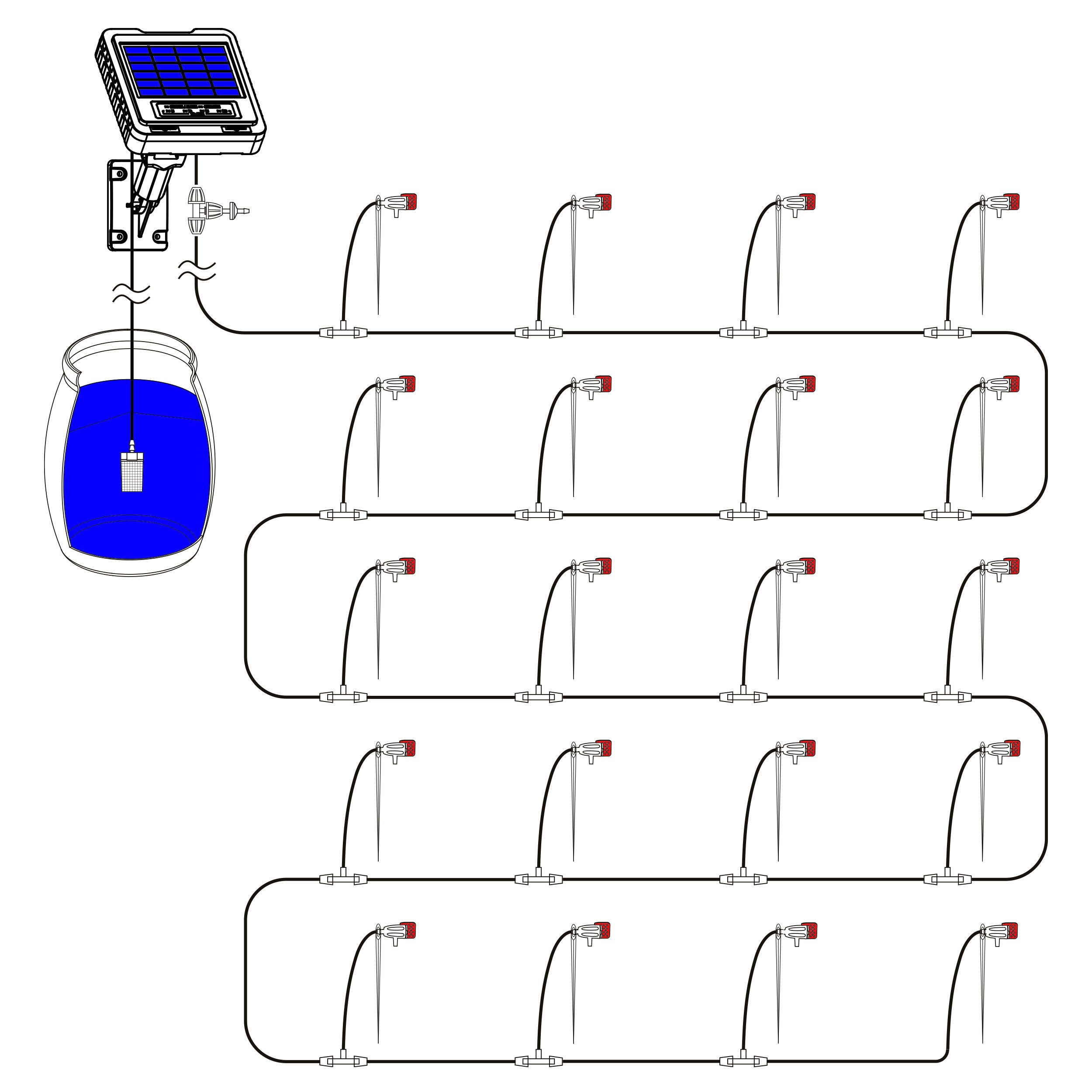 esotec Bewässerungssystem Solar Tröpfchenbewässerung Waterdrops 20 einstellbare Tropfer 101129, (Komplettset), sehr kompakt