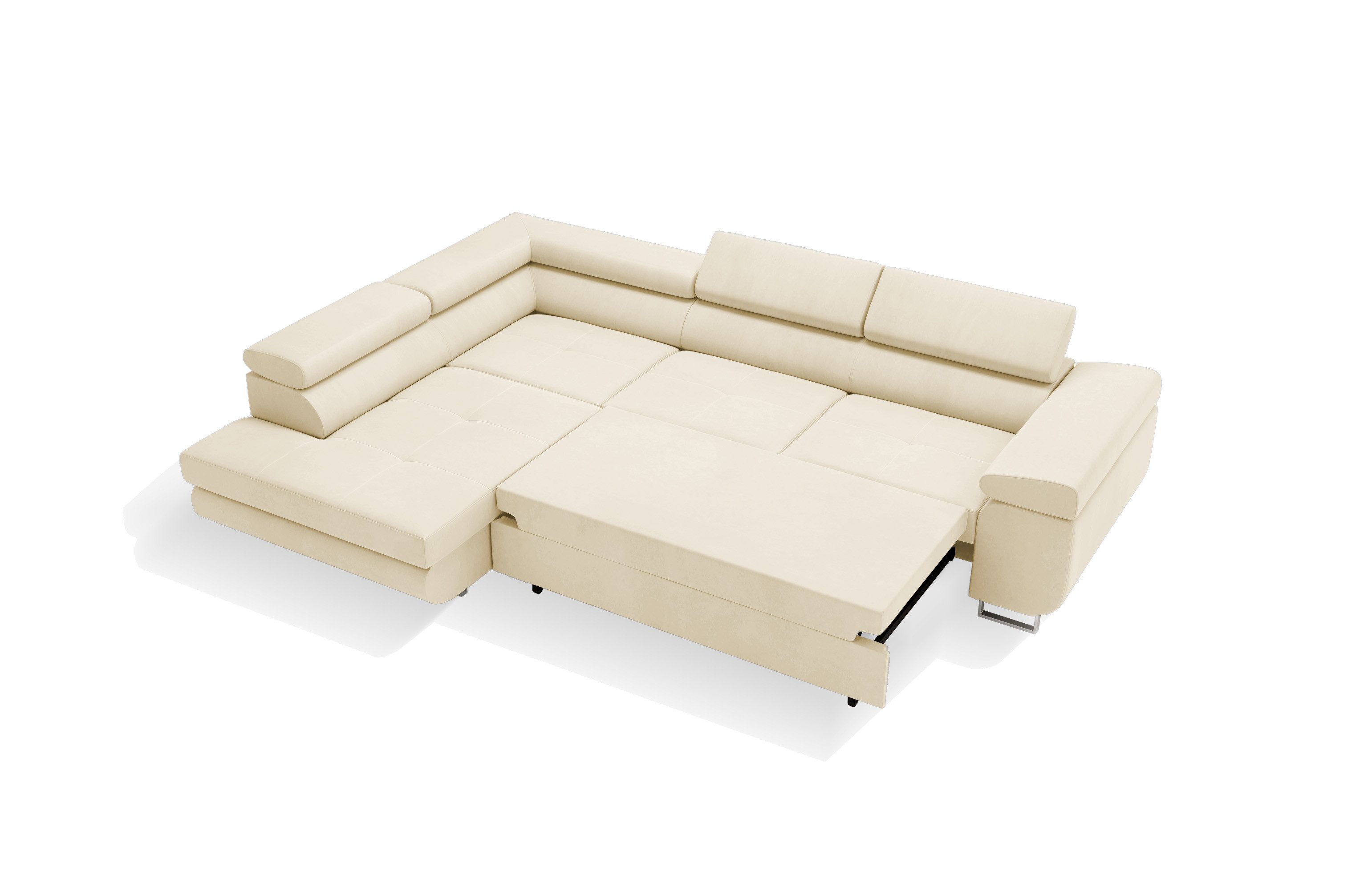 Goldstoff Ecksofa mit Schlaffunktion & Bettkasten - hochwertiges Sofa, Couch mit Schlaffunktion für Wohnzimmer - Schlafsofa - Eckcouch, Eckcouch mit praktischem Bettkasten in beige