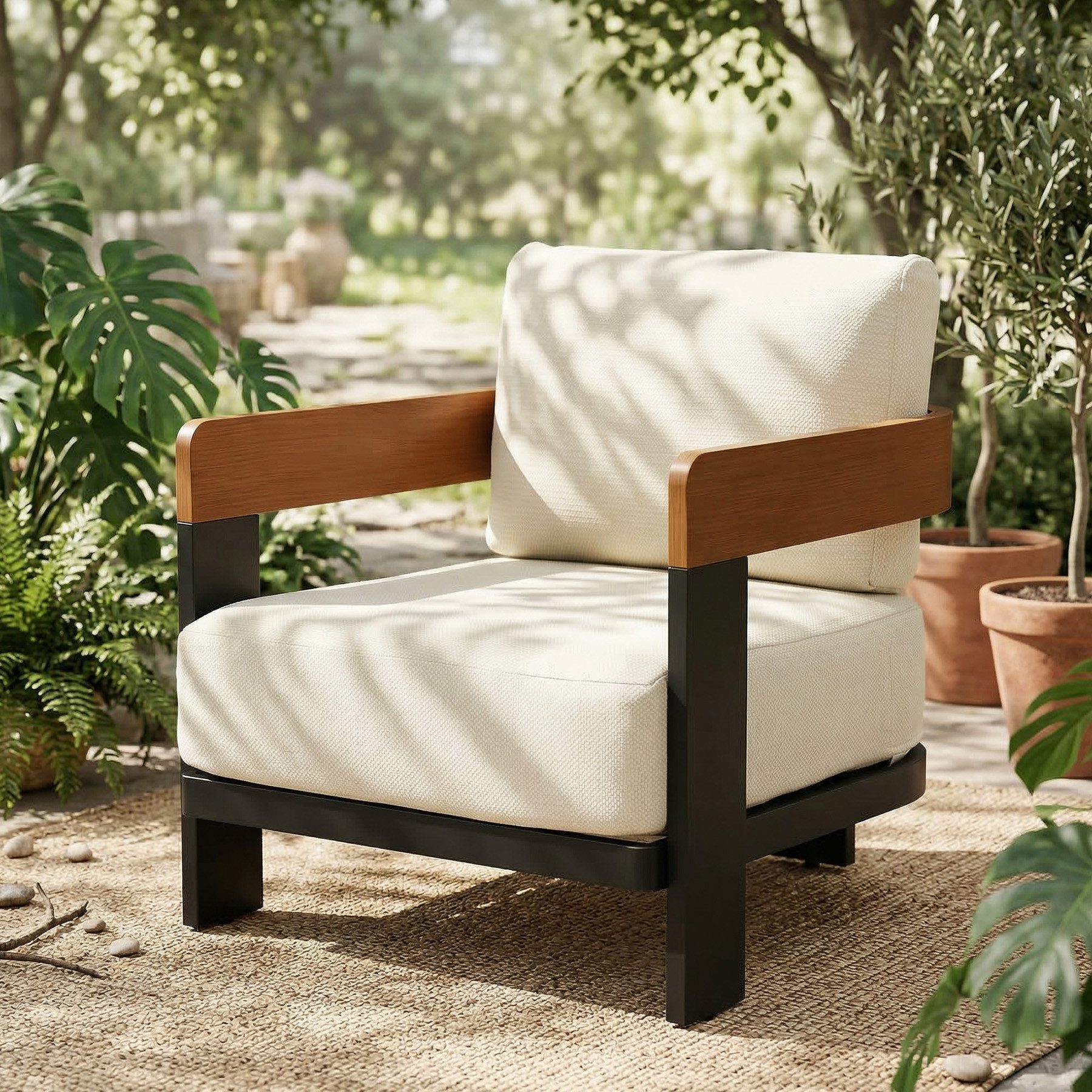 Tribesigns Gartensofa Loungesofa mit waschbarem, U-förmige Metall-Gartenmöbel, für Veranda