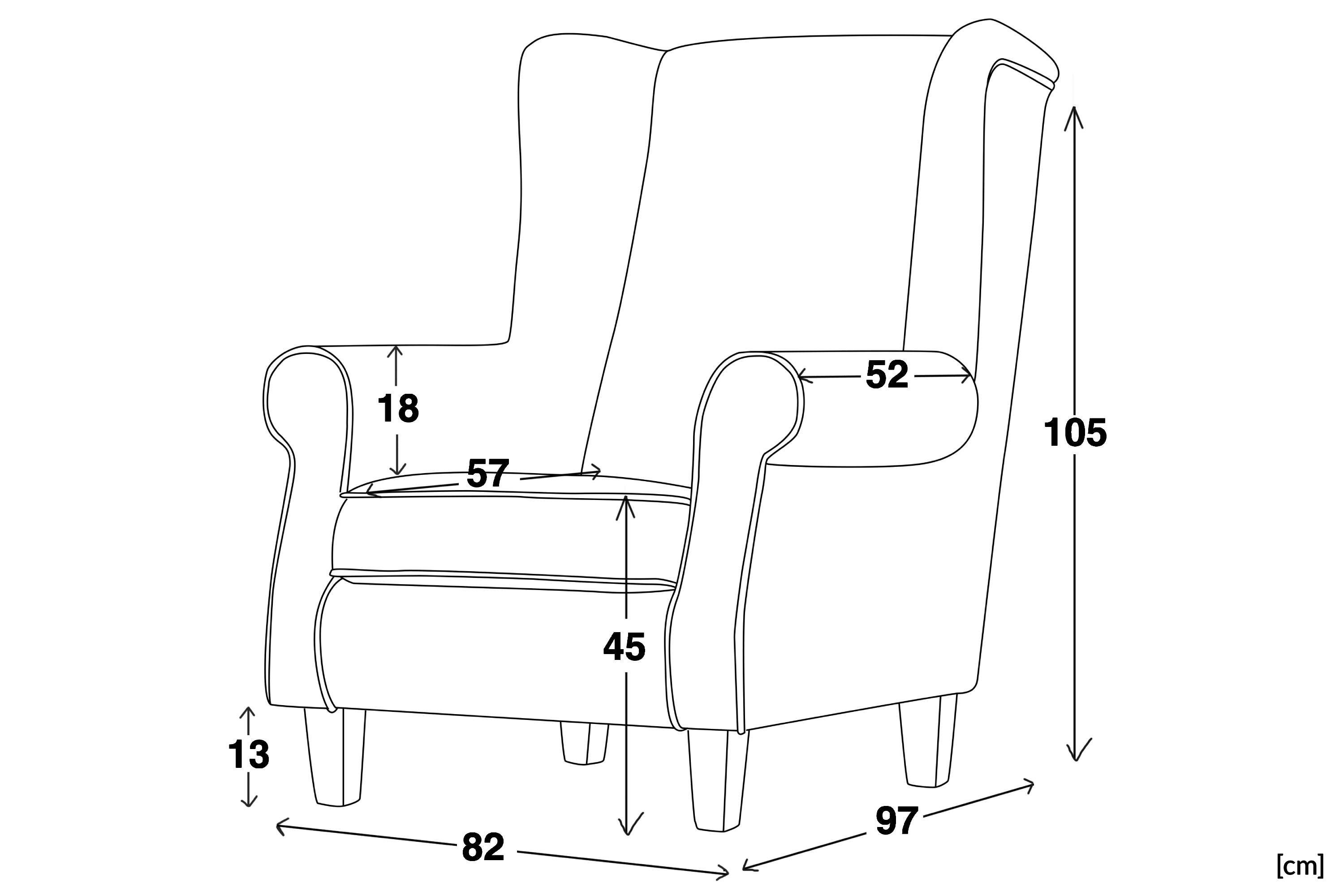 MILES Sessel Ohrensessel Sessel, Sitzfläche, in mit Gepolsterter Massivholzbeine Federn Konsimo mit der Armlehnen,