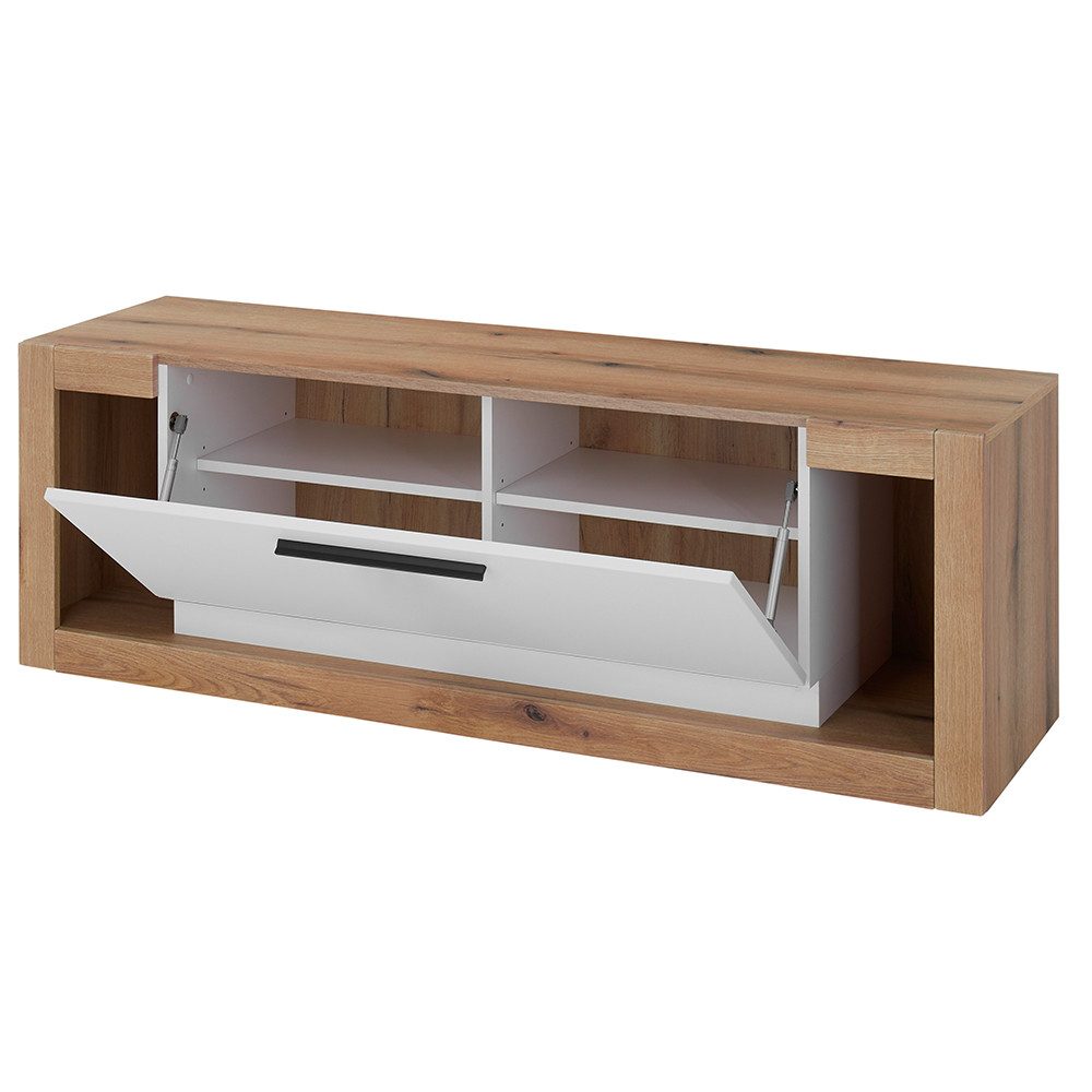 Lomadox Lowboard BELLAGIO-61, Fernsehschrank in weiß mit Eiche 150 cm breit mit viel Stauraum